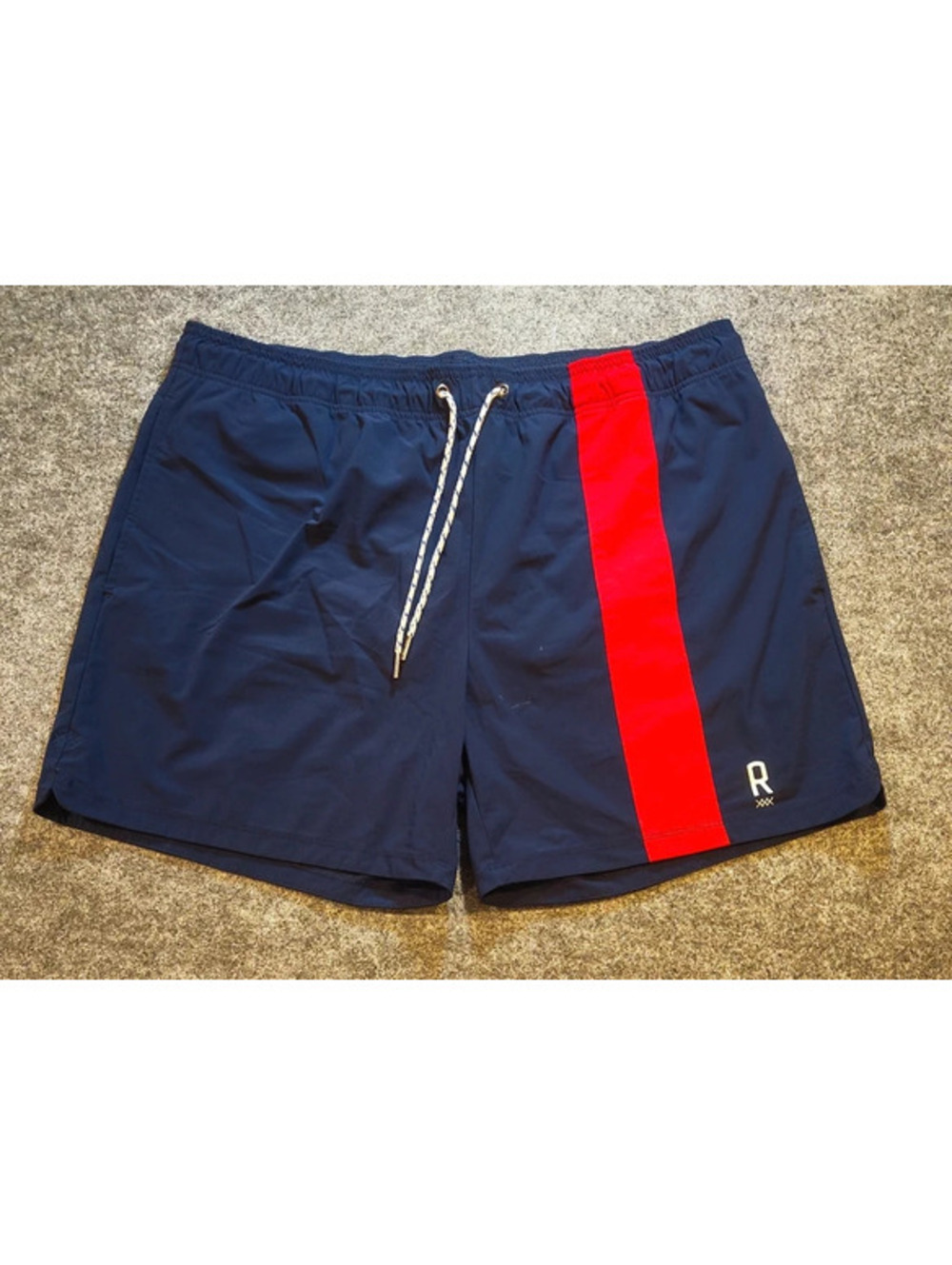 Rhone Men’s XL Swim Shorts Navy Blue Red Stripe Mesh Liner